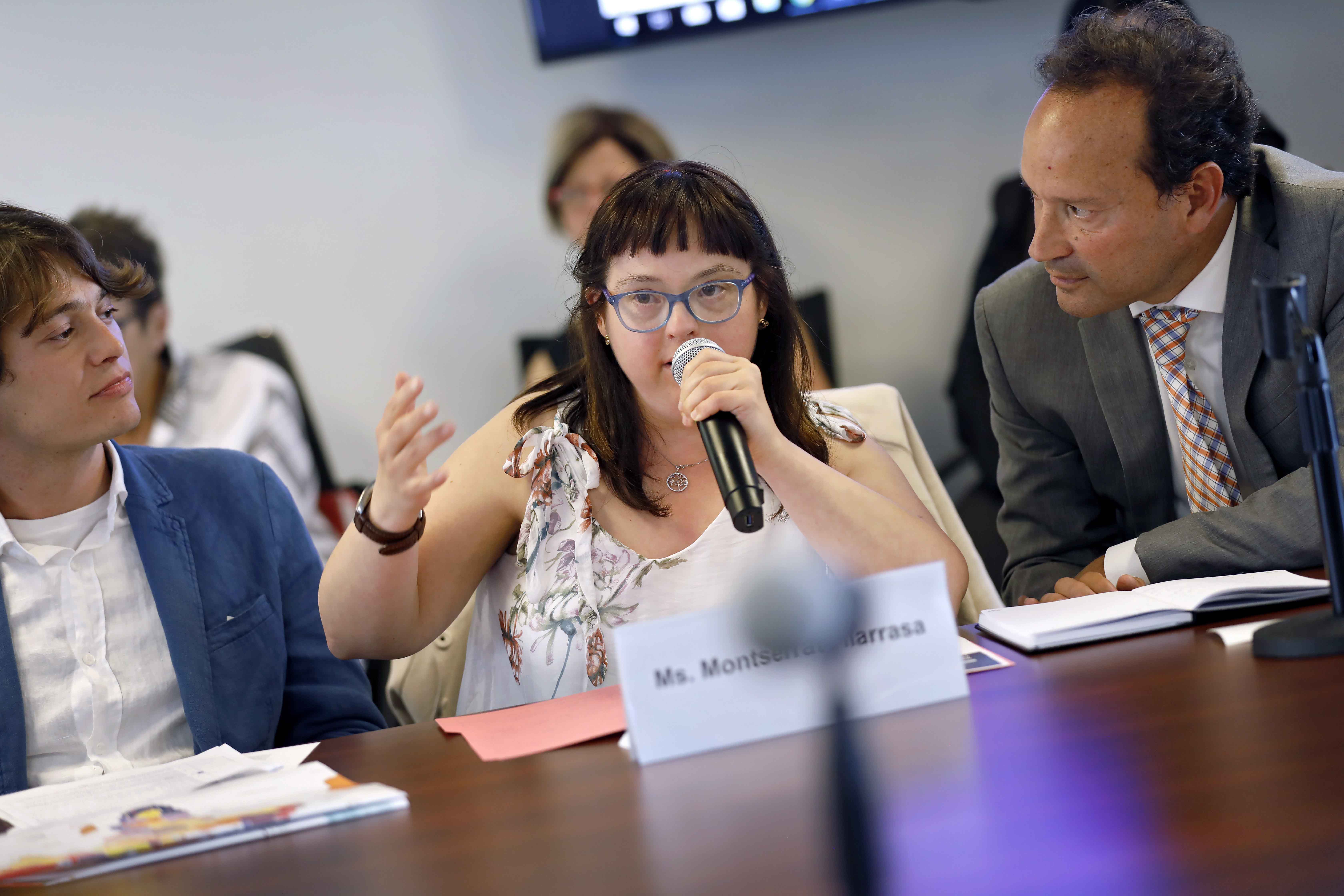 Ms. Montserrat Vilarrasa, Secretary of the Assembly of Human Rights Montserrat Trueta and Member for Intellectual Disability at the City Council of Barcelona, speaking during a High-Level Meeting of Women with Disabilities in Political and Public Leadership (UN Women Headquarters, New York, June 2019). Photo/UN Women
