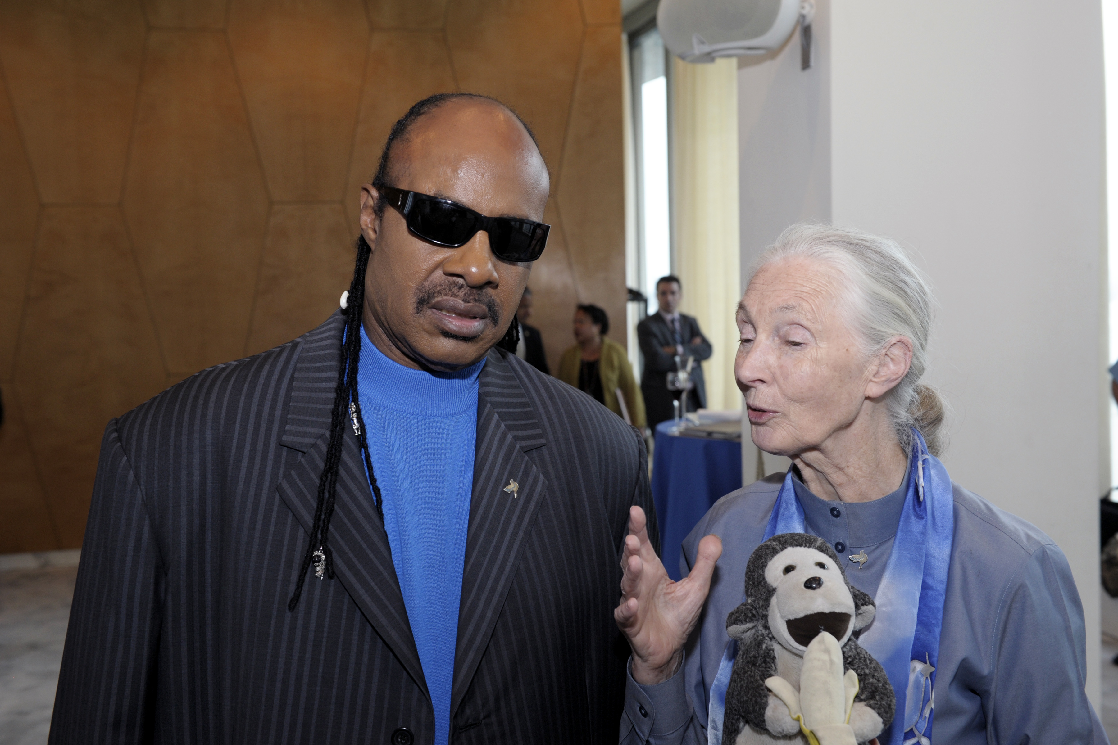UN Messengers of Peace Stevie Wonder and Jane Goodall, chat at a luncheon hosted by former Secretary-General at UN Headquarters.15 September 2011. 51Թ, New York/UN Photo/Eskinder Debebe