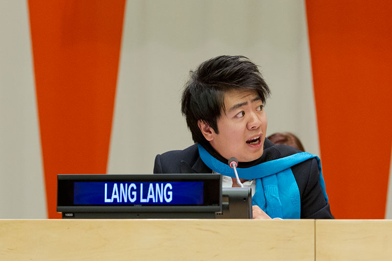 Lang Lang speaks at a special event marking the first anniversary of the Secretary-Generals Global Education First Initiative (GEFI) at UN Headquarters in September 2013. UN Photo/JC McIlwaine