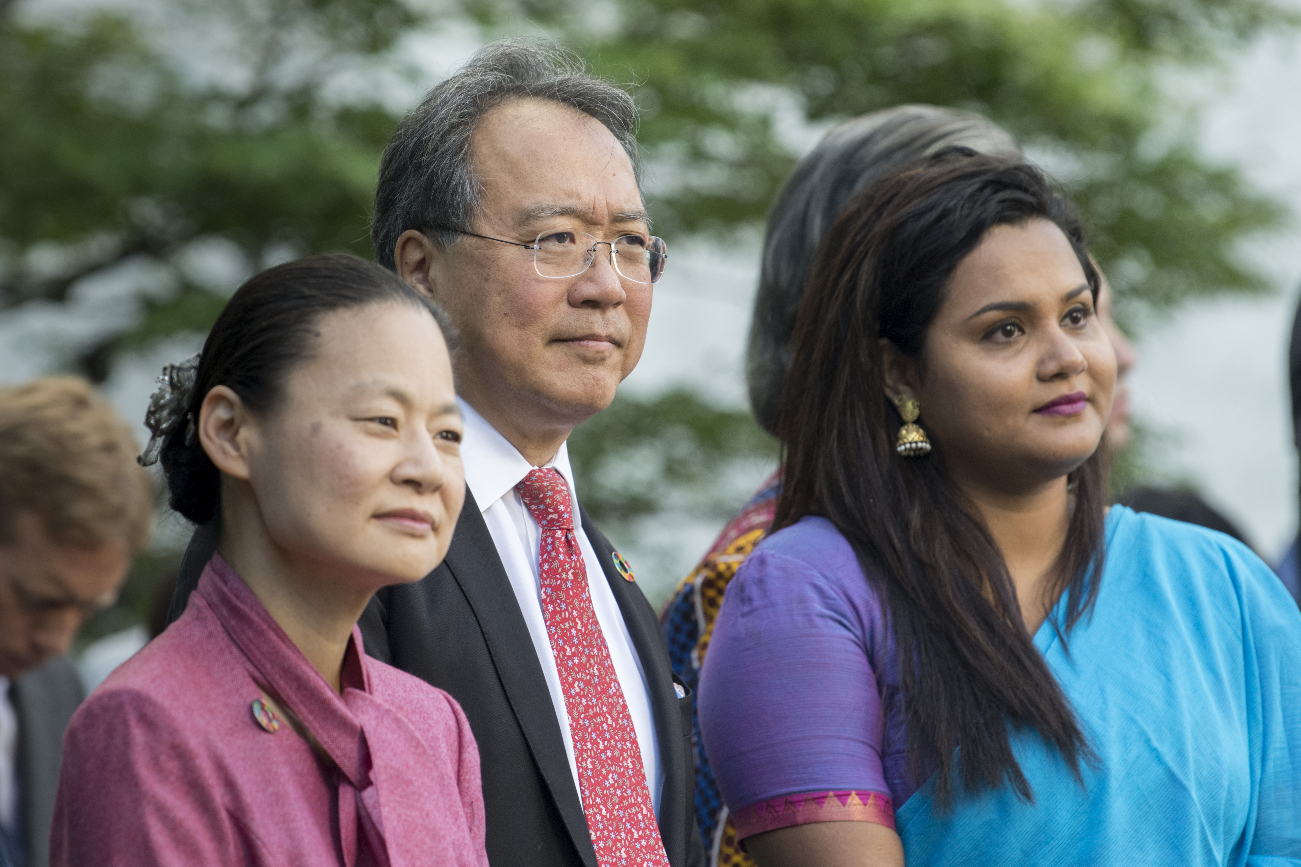 UN Messengers of Peace Midori Goto and Yo-Yo Ma, and Jayathma Wickramanayake, UN Secretary-General's Envoy on Youth, attend the ceremony in observance of the International Day of Peace (21 September) at UN headquarters. 20 Sep 2019/ UN Photo/Mark Garten