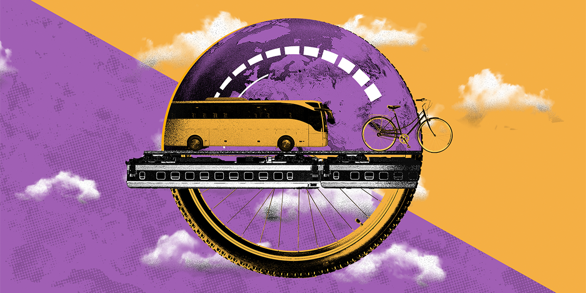 Illustration d'un train, d'un vlo et d'un autobus