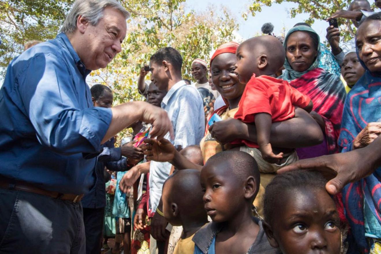 UN Secretary-General Antnio Guterres is greeted on his visit to the Central African Republic