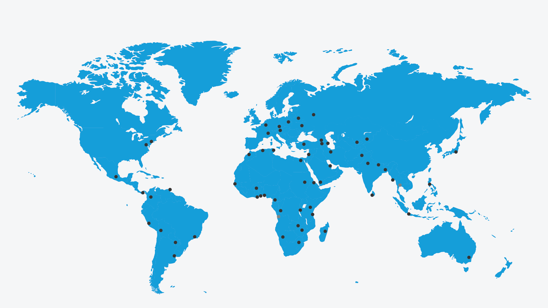 Mapa del mundo con crculos que marcan las localizaciones de los Centros de Informacin alrededor del mundo